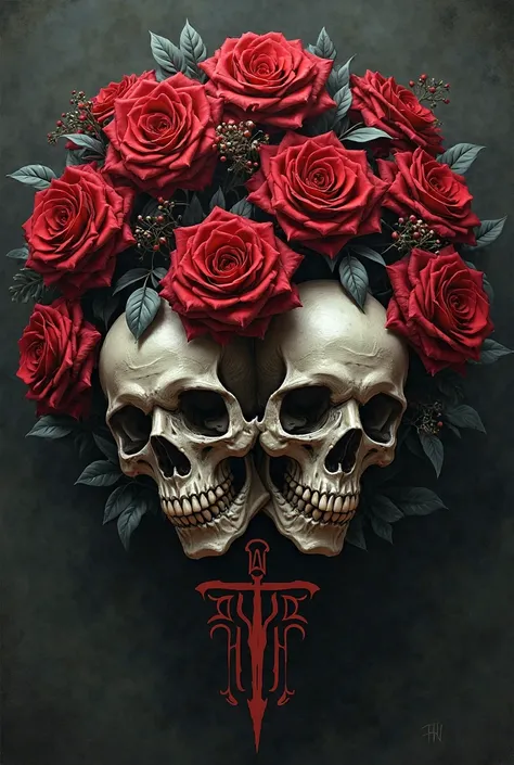 Red roses with skulls with initials RFH and initials DF