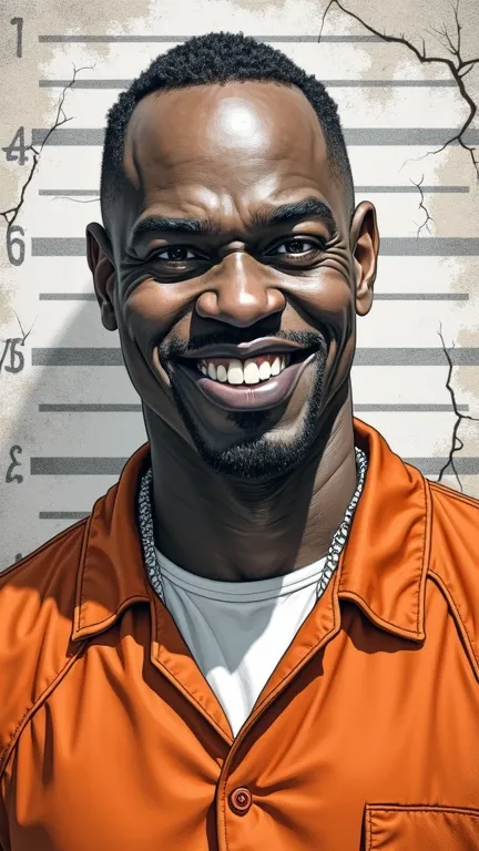 A grotesque, exaggerated hand-drawn pencil sketch caricature of P. Diddy wearing an orange prison jumpsuit, inspired by MeatCanyon’s dark cartoon style. His face is heavily detailed with deep wrinkles, thick expressive eyebrows, tired sunken eyes with visi...