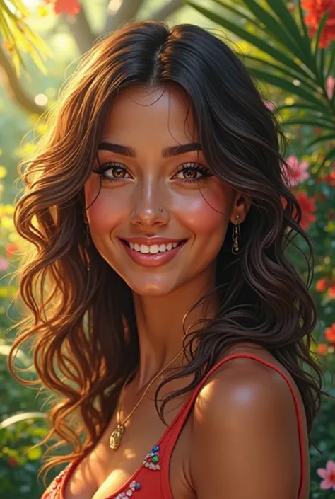 Create a picture of a Brazilian girl in her 30s