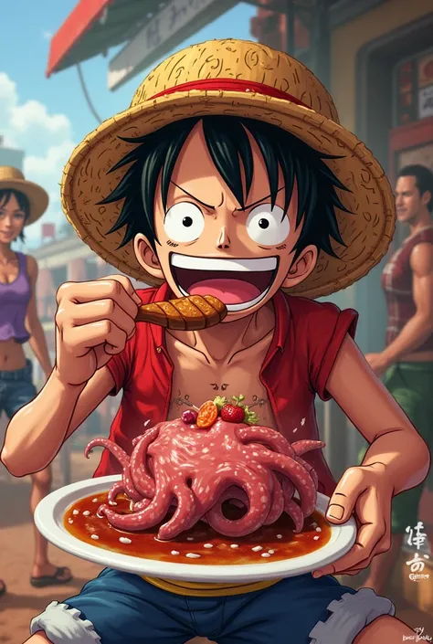 Luffy eating picanha with Lula