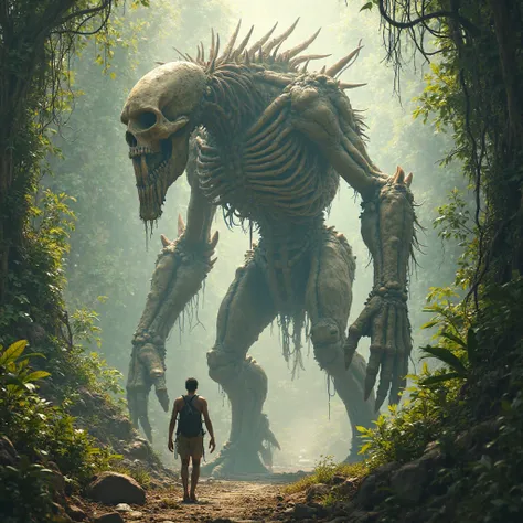 Wild big skullwalker running in slow motion towards the front in jungle 