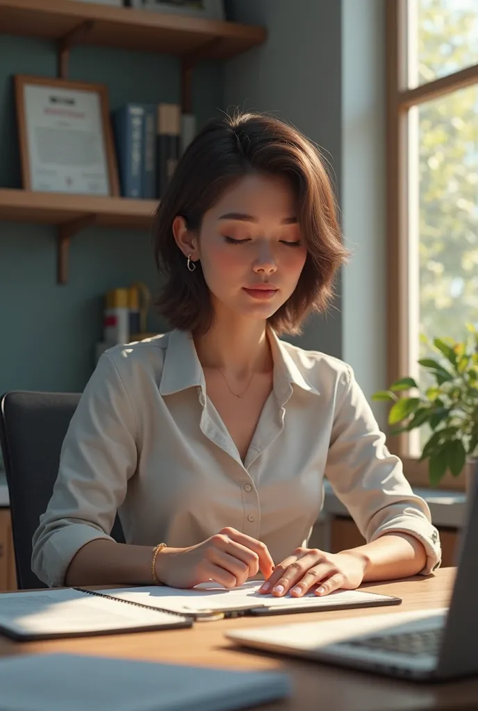 Woman sitting quietly at work