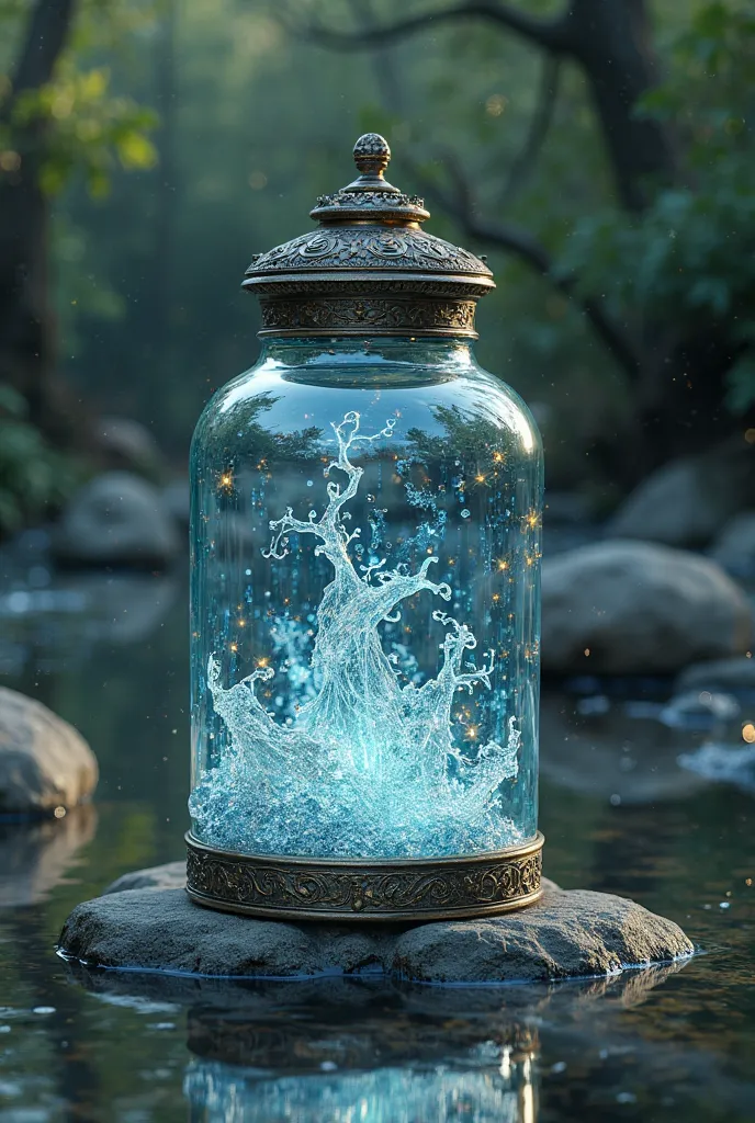 Create an image of an elixir jar that represents water as the elixir of life 