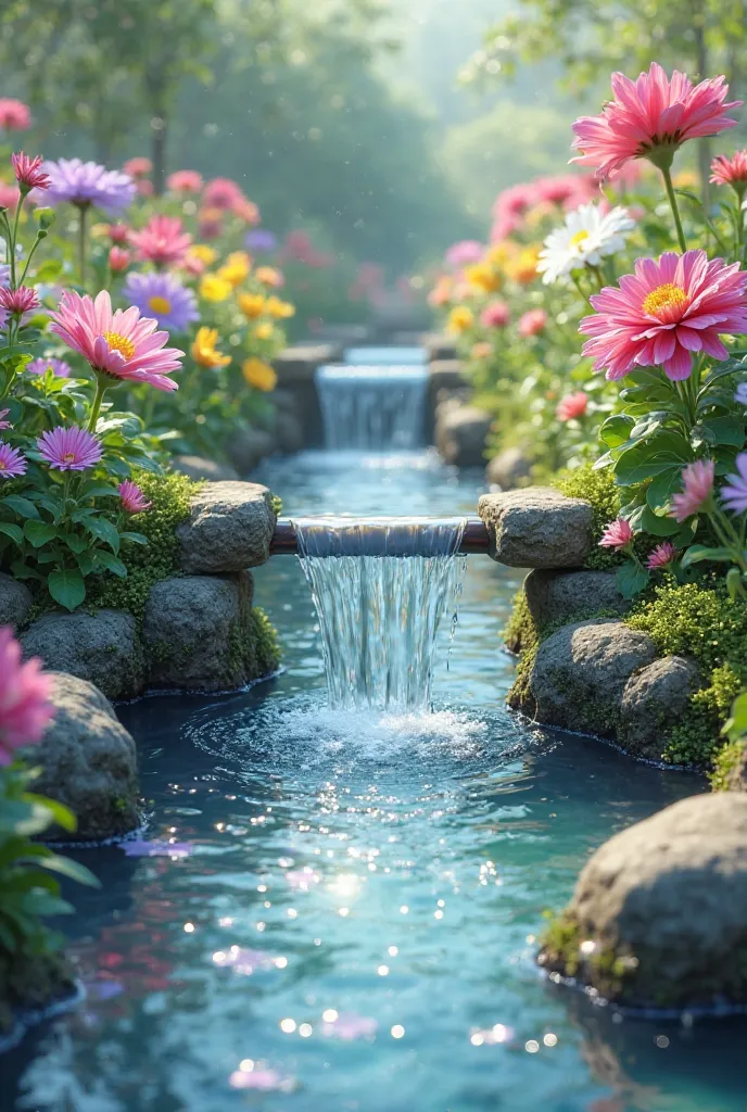 Water  flow in Flower garden into