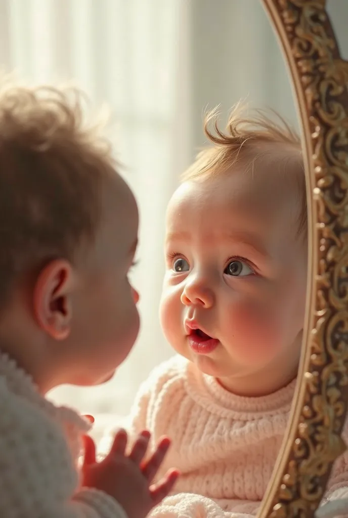 Babies discovering their own reflection in the mirror