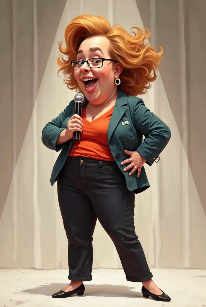 Woman theater director. full length. caricature, Roast.  big head , .