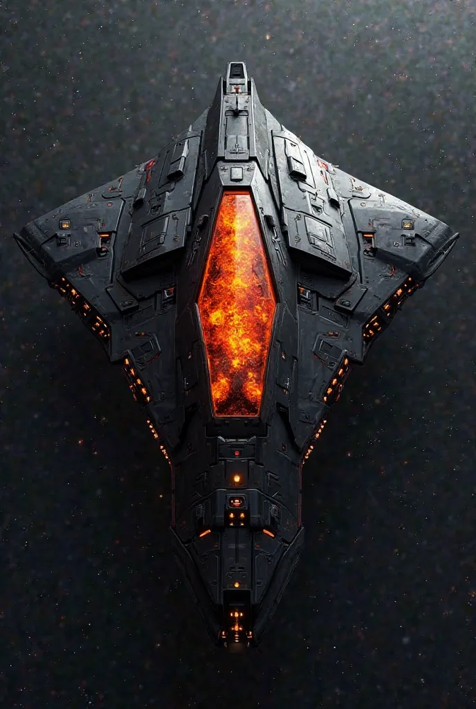 Spaceship with lava-colored orange core on the front and black