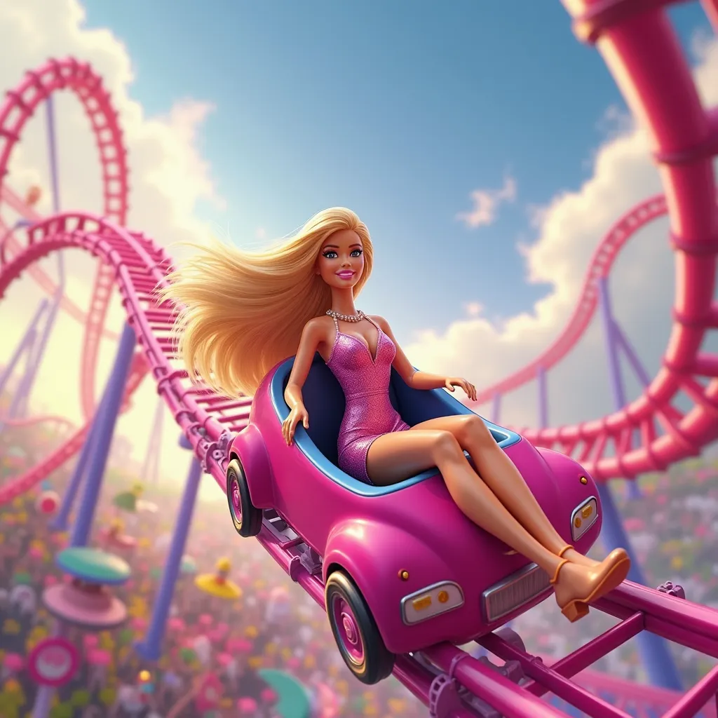 Barbie comes down the roller coaster