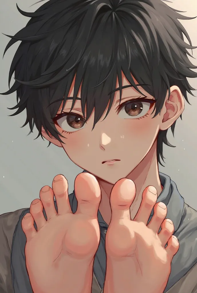 Hot anime boy with detailed bare boy feet