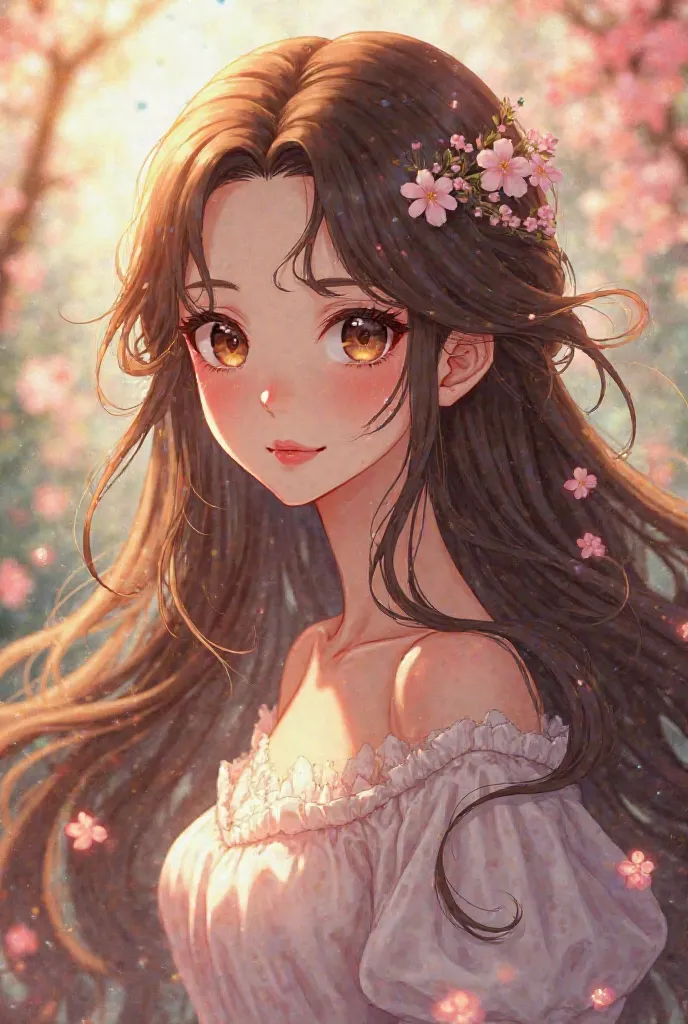 Let's draw a beautiful long brunette female character in anime style