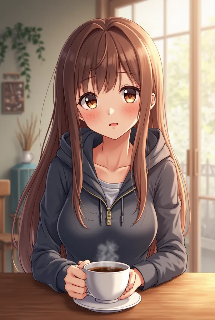 anime girl sitting at a table with a cup of coffee, an anime drawing inspired by Yuki Ogura, trending on pixiv, tachisme, mysterious coffee shop girl, (anime girl), an anime girl, cute anime girl, attractive anime girl, pretty anime girl, anime best girl, ...