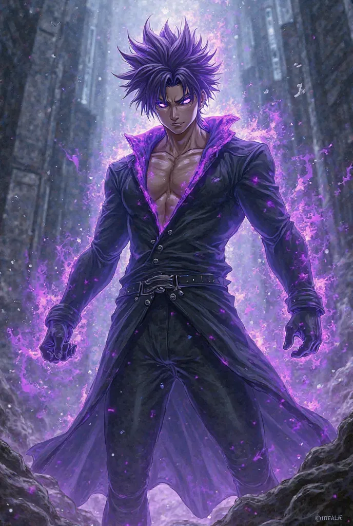 Make an anime character with dark purple male power