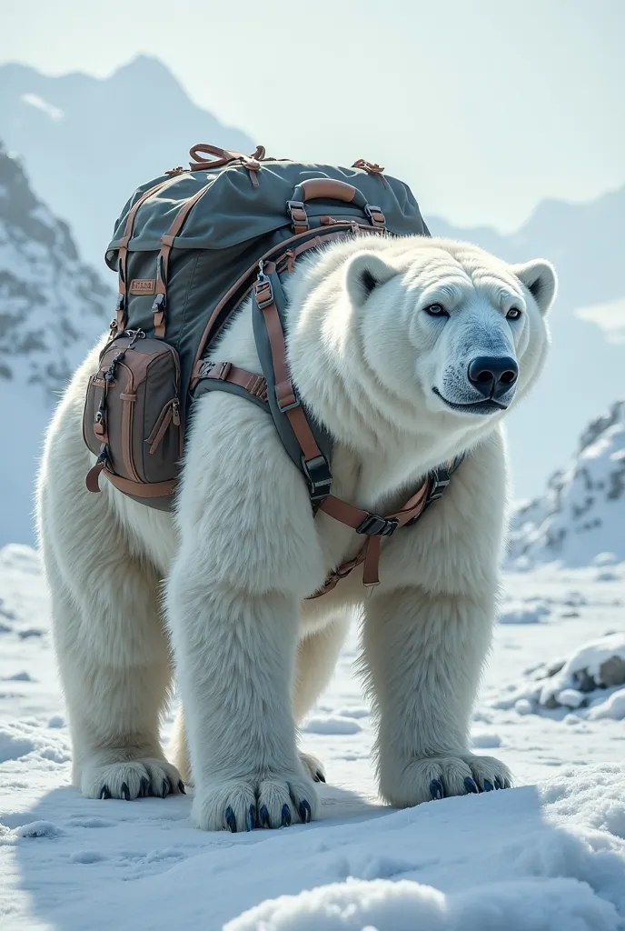 Quadruped polar bear with backpacker backpack