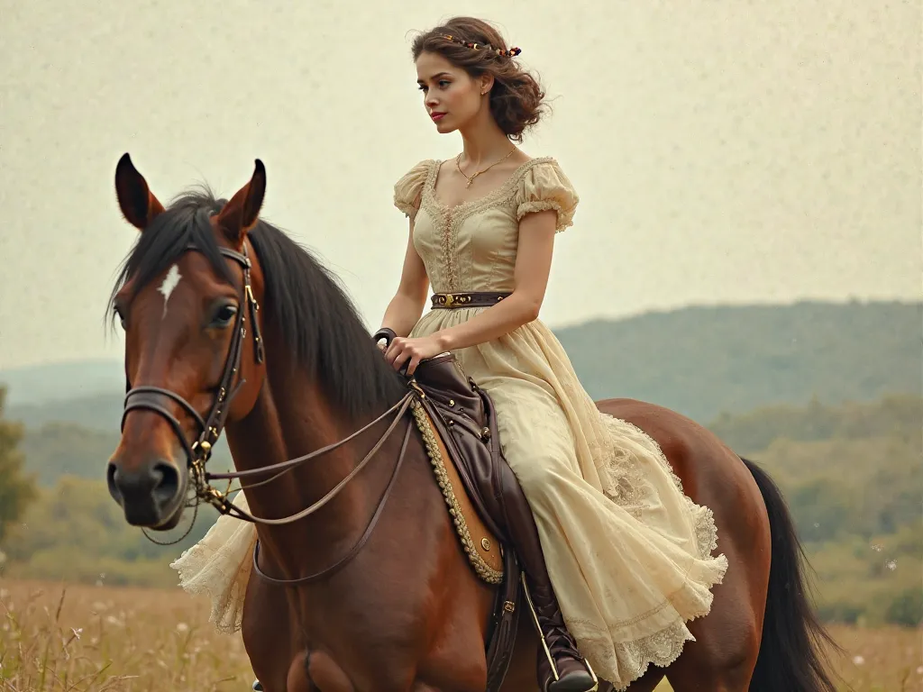 Vintage girl on horseback vintage style