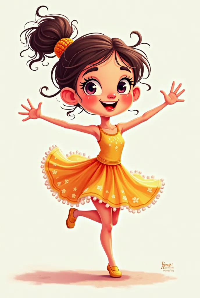 Dancer girl. full length. Cartoon - blush.  big head , .