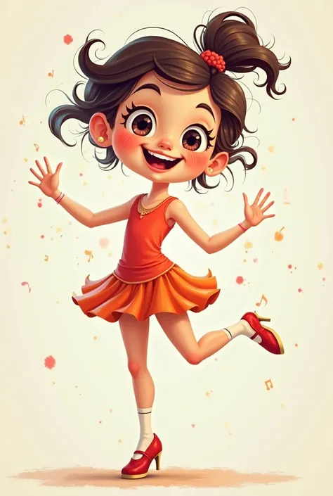 Dancer girl. full length. Cartoon - blush.  big head , .