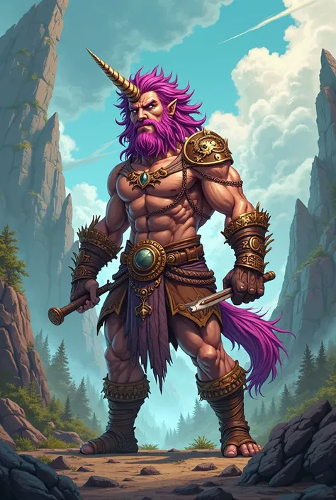 Barbarian cartoon with unicorn horn and tail