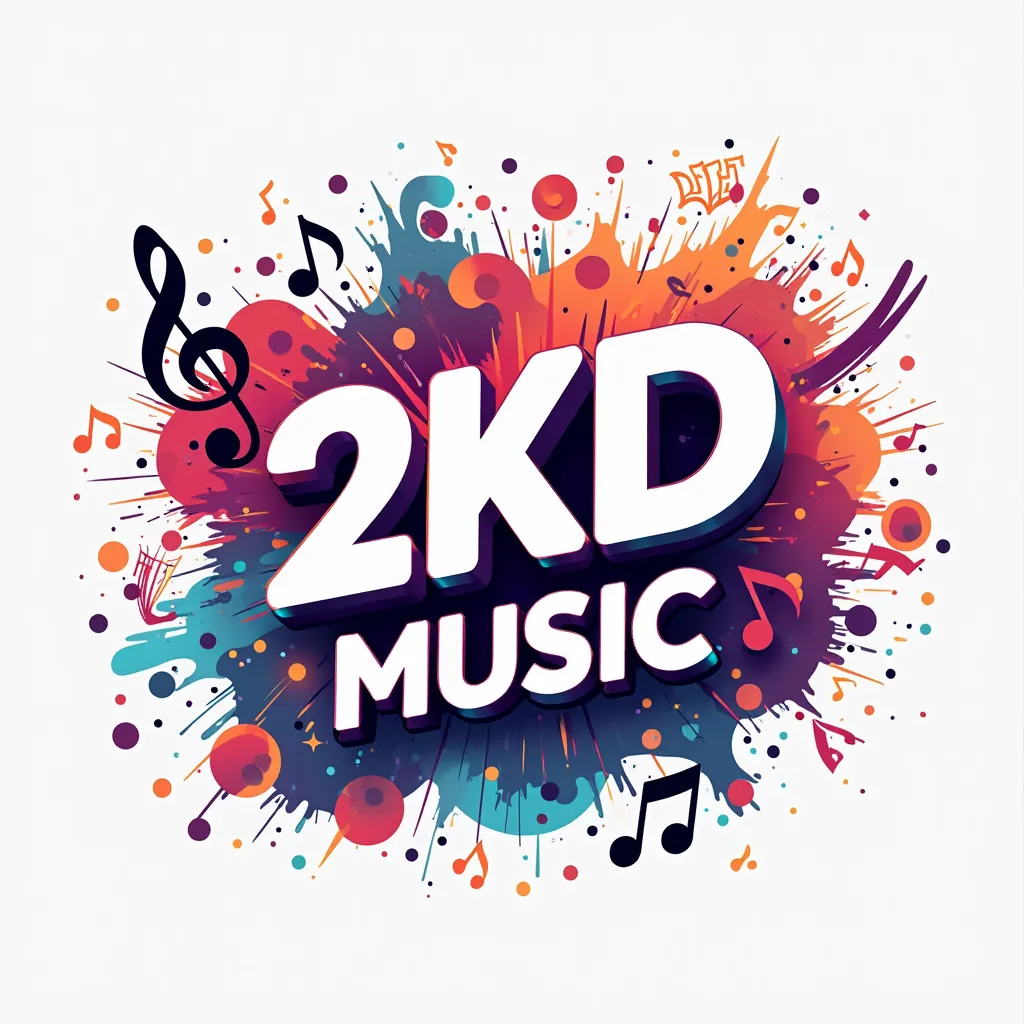 Design the logo with the word 2KD and the word music under the word 2KD. The background is designed to be bright, expressive of musical notes.