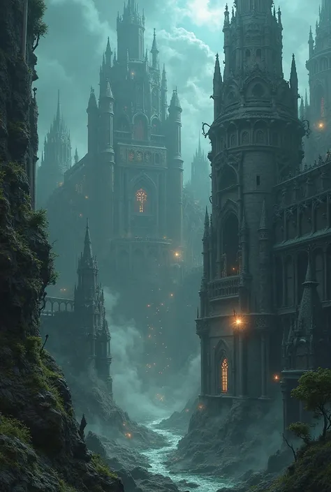 A background where Gothic and magic merge in a contrasting harmony. creating an environment where shadow and fantasy coexist.