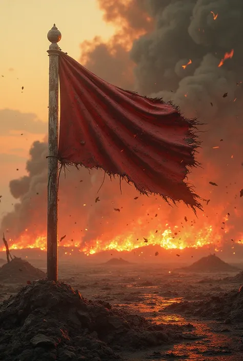 Burning landscape with flag 