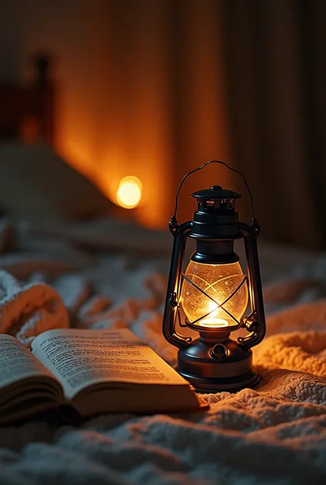 there is a lantern that is sitting on a bed with a book, a picture inspired by Fathi Hassan, reddit, hurufiyya, accurate depiction, lantern candle, lantern light besides, the most beautiful scene, warm lantern lighting, detailed scene, beautiful lit, mysti...