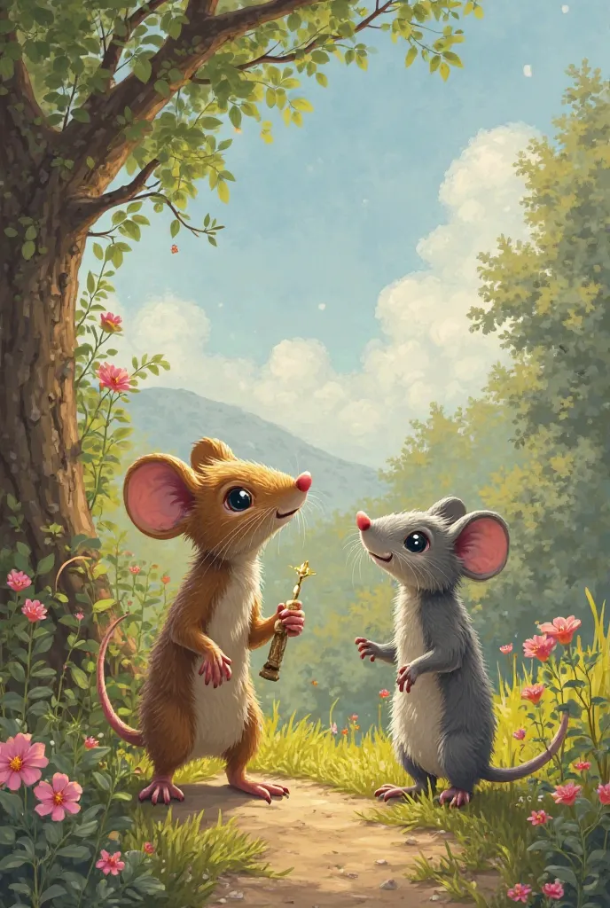 

Title: The Tale of the Town Mouse and the Country Mouse
*Characters:*
- The Town Mouse: a sophisticated and refined mouse
- The Country Mouse: a simple and humble mouse

*Story:*
One day, the Town Mouse visited his friend, the Country Mouse, in the count...