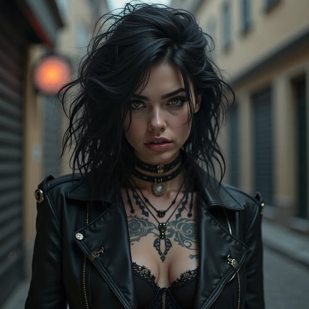 Alt style girl with dark hair european 
