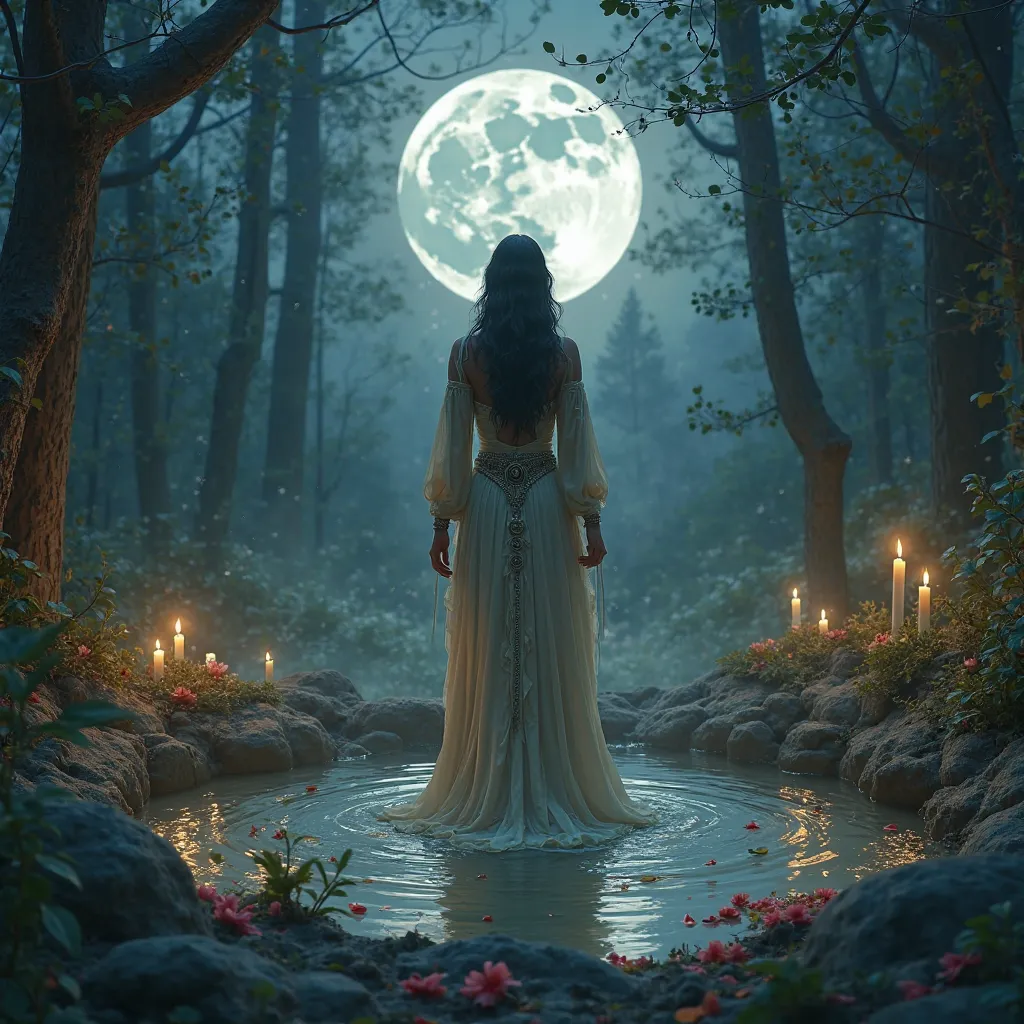 New Moon Ritual: purification, witch taking ritual bath, witchy, enchanting, magical, charming, fantasy