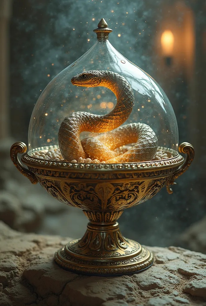 Make a magic lamp and a snake curling in it outside