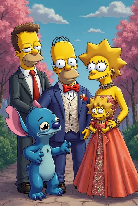 Stitch and the Simpsons family in celebrity fashion 