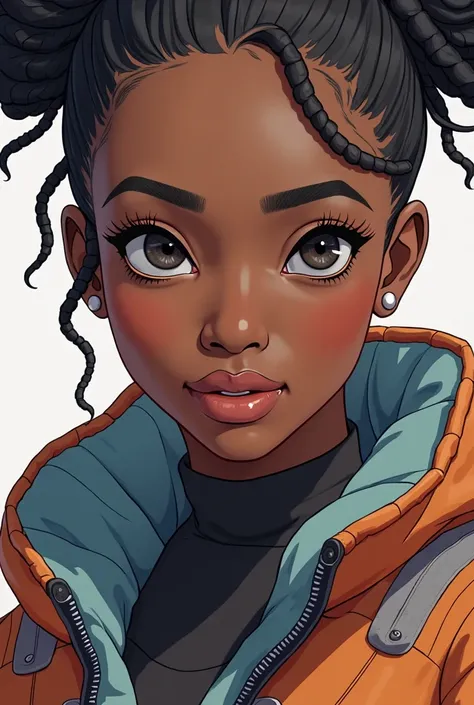 um close up de uma pessoa com rosto branco e jaqueta marrom, um retrato de personagem por Johannes Helgeson, tendência no artstation, afrofuturismo, Retrato de Ororo Munroe, personagem de Apex Legends, espectro de lendas do apex, arte conceitual de lendas ...