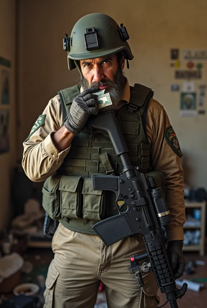 Israeli man, modern combat helmet typical of the Israeli army, modern combat uniform typical of the Israeli army, bulletproof vest typical of the Israeli army, modern combat pants typical of the Israeli army, the modern M16 weapon typical of the Israeli ar...