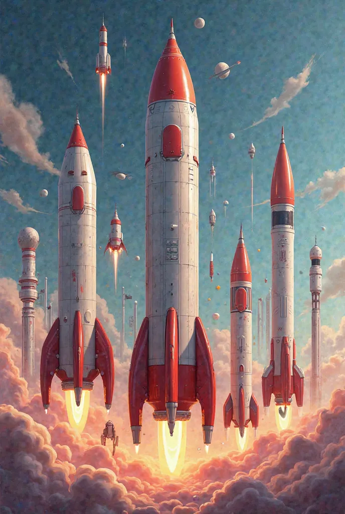 Generate a drawing to color Rockets of different sizes and styles