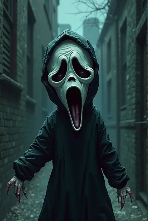 cartoon in a scream mask