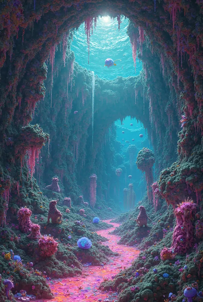 Create a TOOL styled acid/lsd trip of an underwater sunken cave