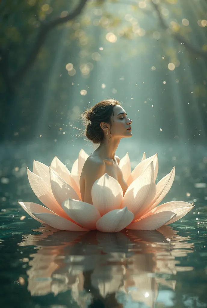 Lotus flower oil and woman being reborn inside