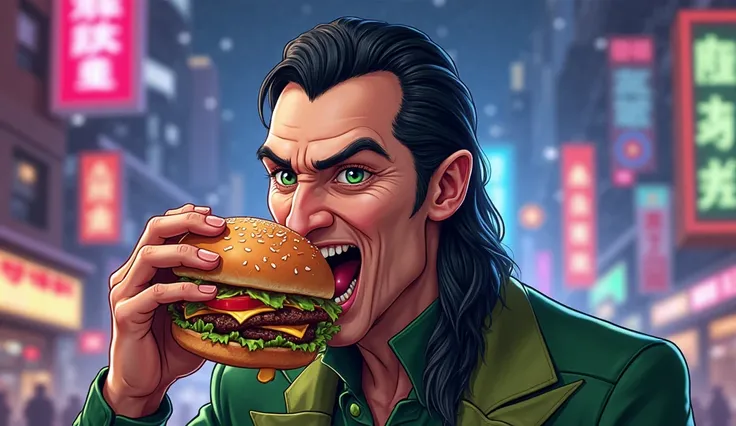 Marvel DCU Loky eating hamburgers