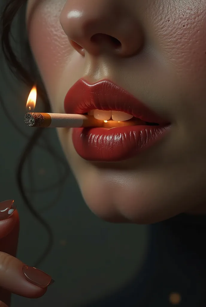 A realistic image of a woman's lips with a cigarette 