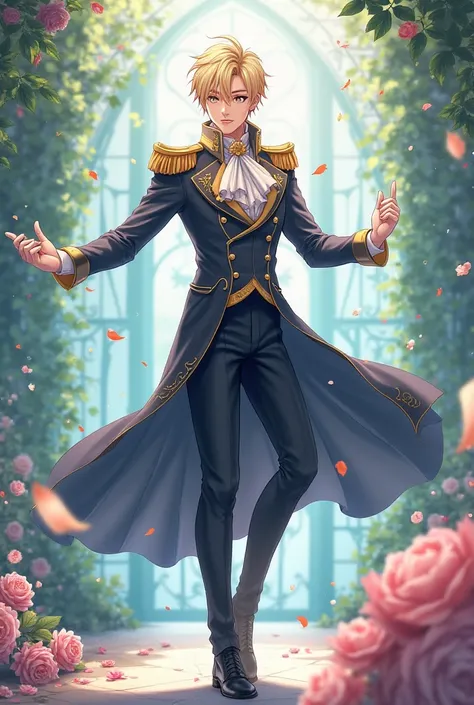 Art, blonde, in uniform, dancing, beautiful, anime based, homem beautiful, charming,  prince, sexy, adult, 