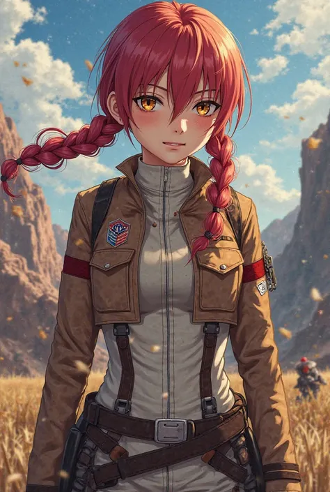 scouting legion, red hair, Attack On Titan, girl, Braided Pigtails, cool girl, Mushoku Tensei style