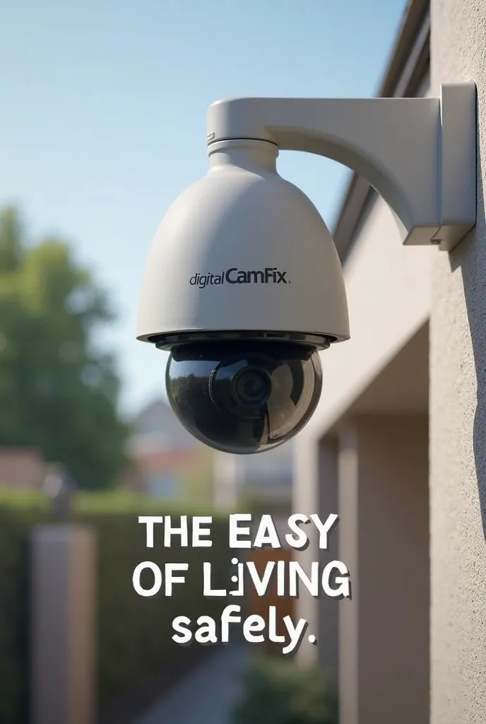 360° Dome security camera that says Digitalcamfix and that below the camera says " It's never been easier to live safe"