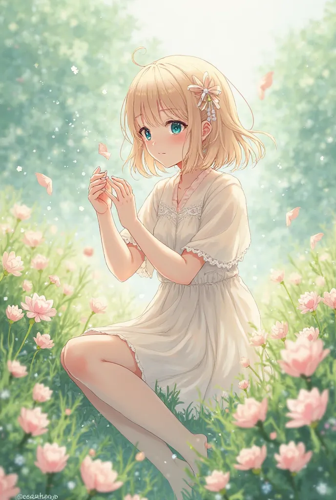 Anime Girl Playing Flowers with feelings