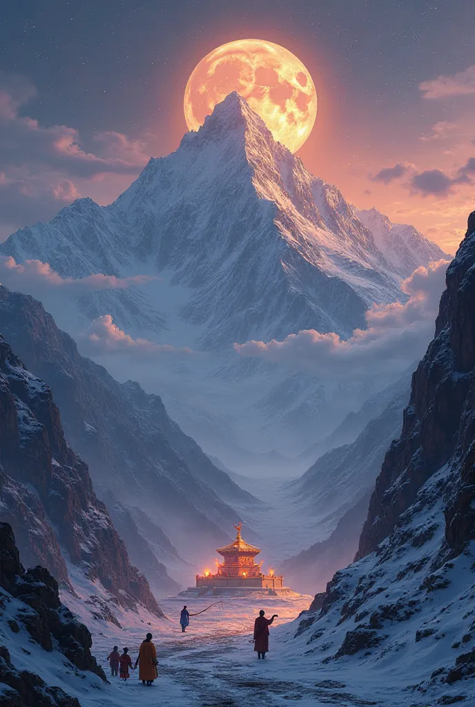 Here are 12 detailed prompts to represent each scene in the story "The Traveling Shadows of Mount Kailash", ensuring that each image is visually impactful and faithful to the surrounding mystery:


---

1. Mount Kailash at Dusk

"A majestic view of Mount K...