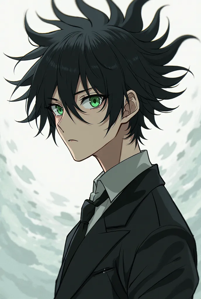 Megumi is a relatively tall and slim young man with fair skin and green eyes that slant upwards to denote his harsher and colder personality. He has uniquely styled black hair with long spikes that jump out in every direction around his head resembling a s...