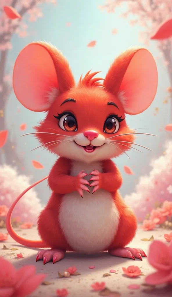 Mouse character, furry, Plush , small, strong,  red nails , pointed nails, Anime Style, short hair,  pink lips