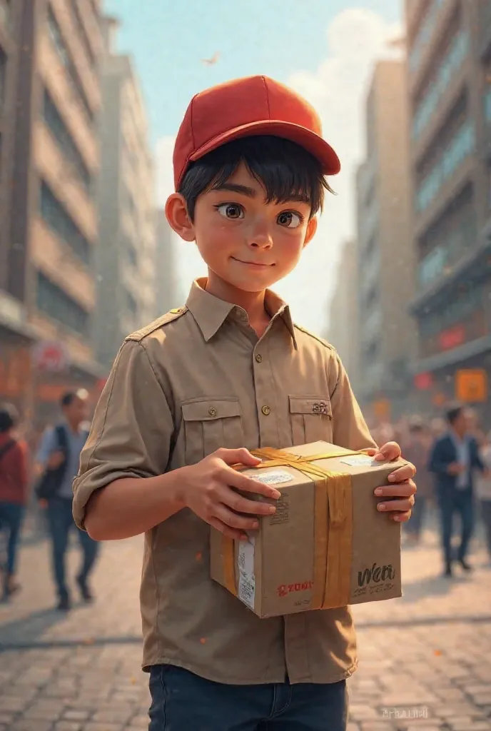 A courier boy opening the parcel and checking the customer 