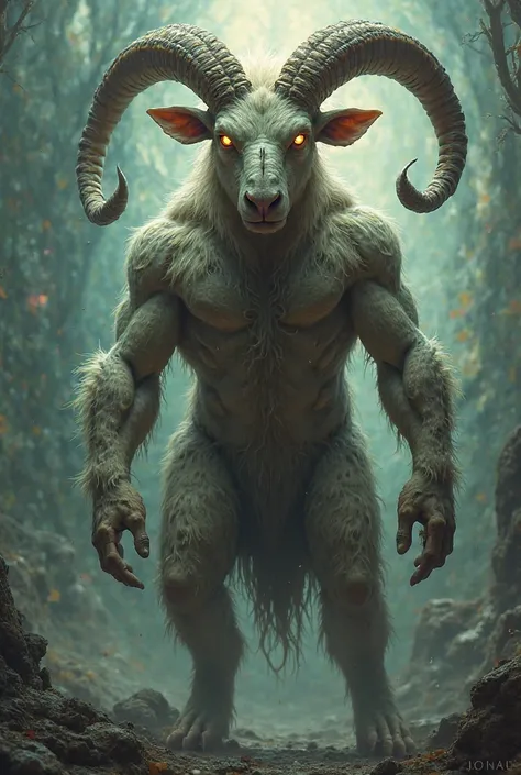 Create the image of a creature with a goat's face