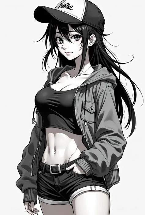 there is a woman in a baseball cap and shorts posing, seductive tifa lockhart portrait, tifa lockhart portrait, 4 k manga wallpaper, tifa lockheart, tifa lockhart, anime style 4 k, [ 4 k digital art ]!!, tifa, hd artwork, detailed anime character art, blac...