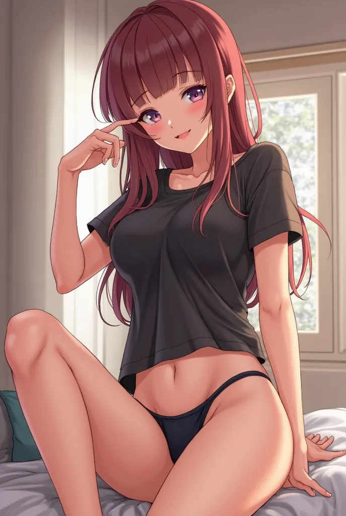  anime girl t-shirt, hentai,  Fingering , beautiful, open legs, Squirt vaginal,  look of lust, without clothes, very notorious private parts, nude, sexual intercourse, arched back, sexual climax, Vagina orgasm, cuerpo without clothes, without bikini, disgu...