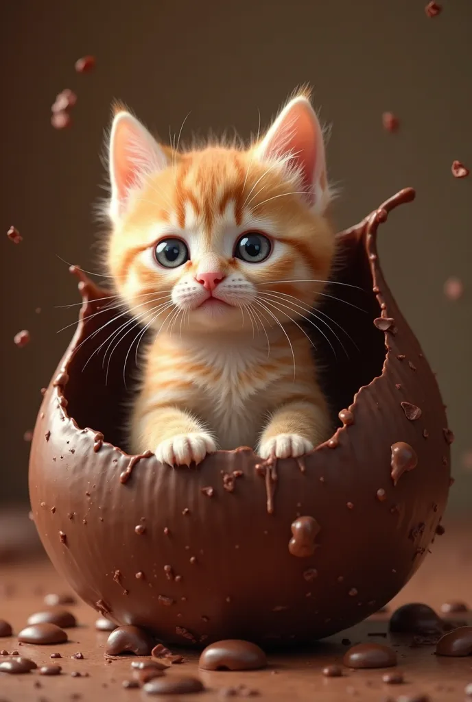 Kitten coming out of chocolate 